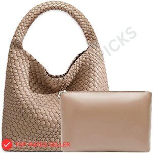 Vegan Leather Woven Tote Handbag Chic Retro Shoulder Bag All-Match